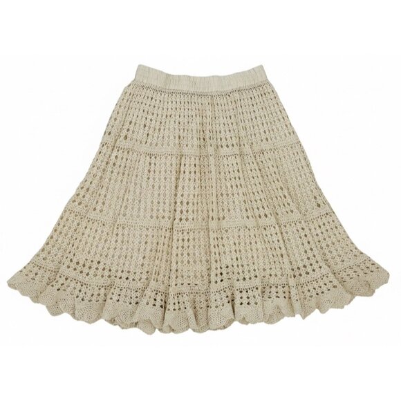 Vtg 90s Artelier Nicole Miller Beige Crochet Scalloped Skirt | Coastal Boho Y2K - Picture 2 of 16